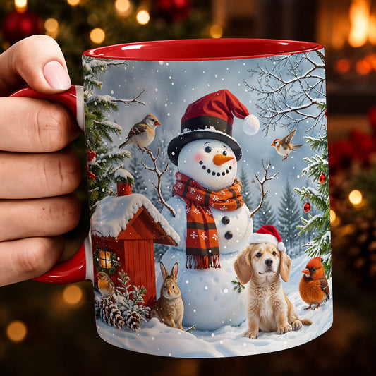 Winter Ceramic Accent Mug Happy Snowman’s Woodland Companions
