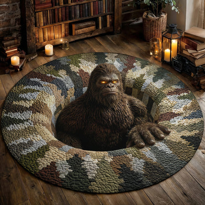 Bigfoot Round Rug 3D Illusion Flat Print Hidden Sasquatch Den