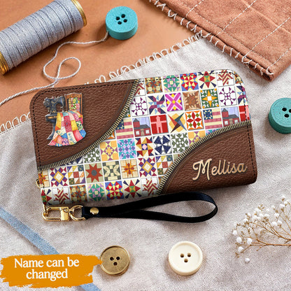 Sewing Lover Leather Wallet Personalized Quilt Blocks