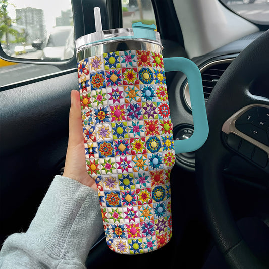 Sewing Lover 40 oz Tumbler Colorful Star Quilt Blocks