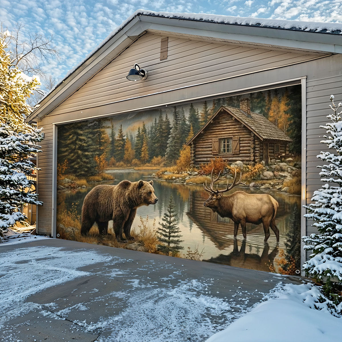 Bear Garage Door Banner Decoration - Lakeside Cabin Serenity