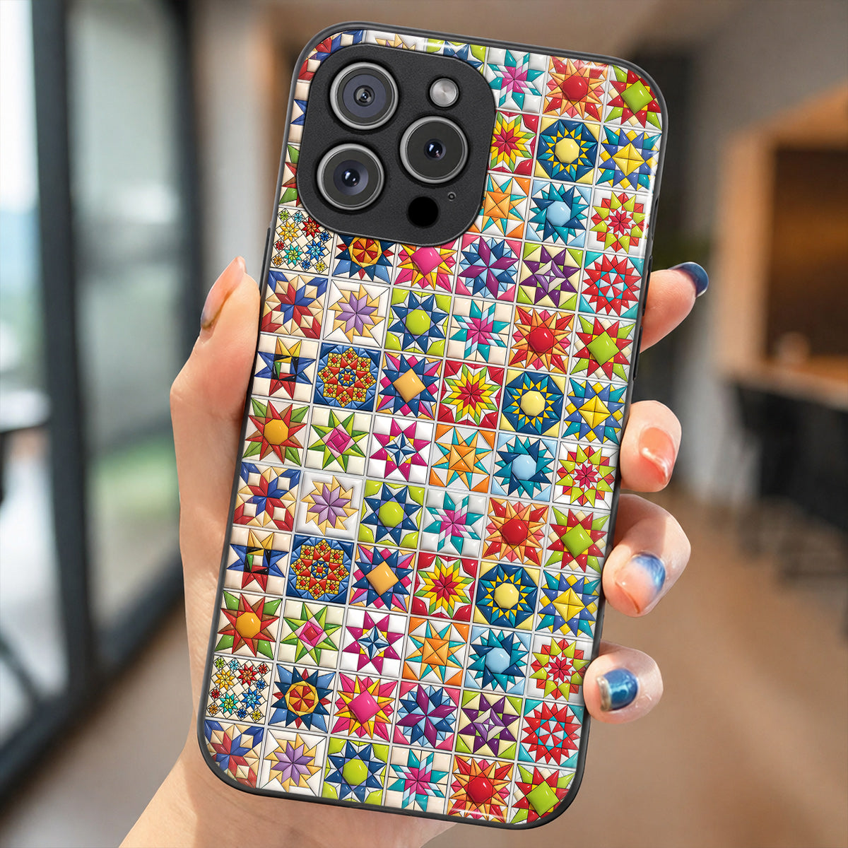 Sewing Lover Phone Case Colorful Star Quilt Blocks