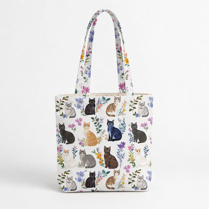 Cat Canvas Tote Bag Charming Floral Cats