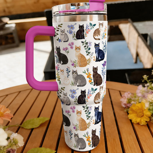 Cat 40 oz Tumbler Charming Floral Cats
