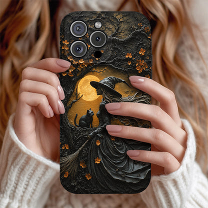 Witch Beneath the Autumn Moon Personalized Leather Phone Case Halloween Gift
