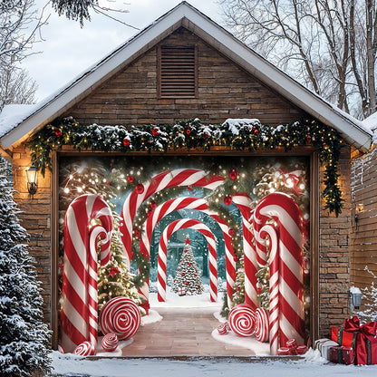Christmas Garage Door Banner Decoration - Giant Canes on Christmas Lane