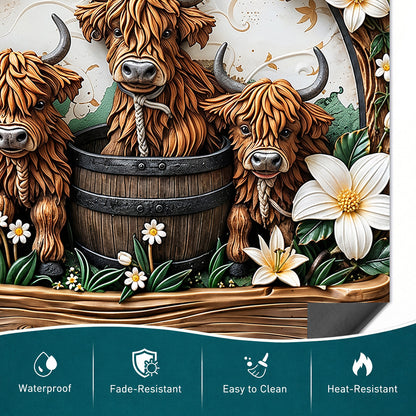 Highland Cow Magnetic Dishwasher Cover Highland Blooms & Barnwood