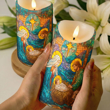 God LED Candle Stained-Glass Nativity of Light