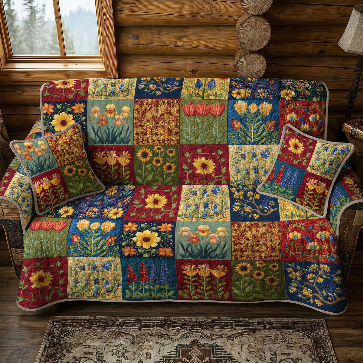 Rustic Bloom Quilted Sofa Cover