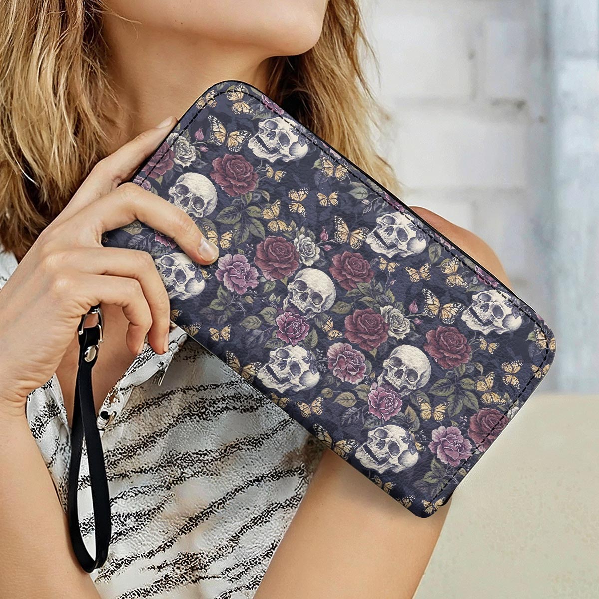 Skull Leather Wallet Eternal Bloom