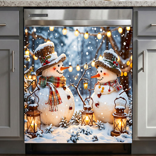 Christmas Magnetic Dishwasher Cover Happy Snowmen’s Cozy Forest Glow