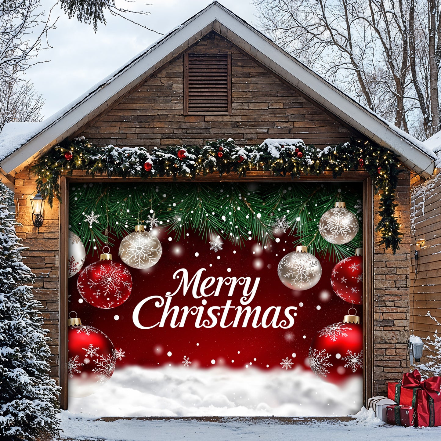 Christmas Garage Door Banner Decoration - Snowfall Wishes & Christmas Glow