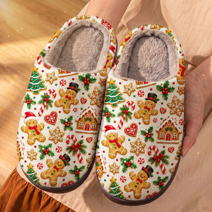 Gingerbread Fleece Lined Slippers Cozy Christmas Gingerbread