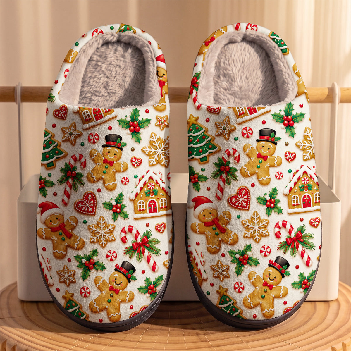 Gingerbread Fleece Lined Slippers Cozy Christmas Gingerbread