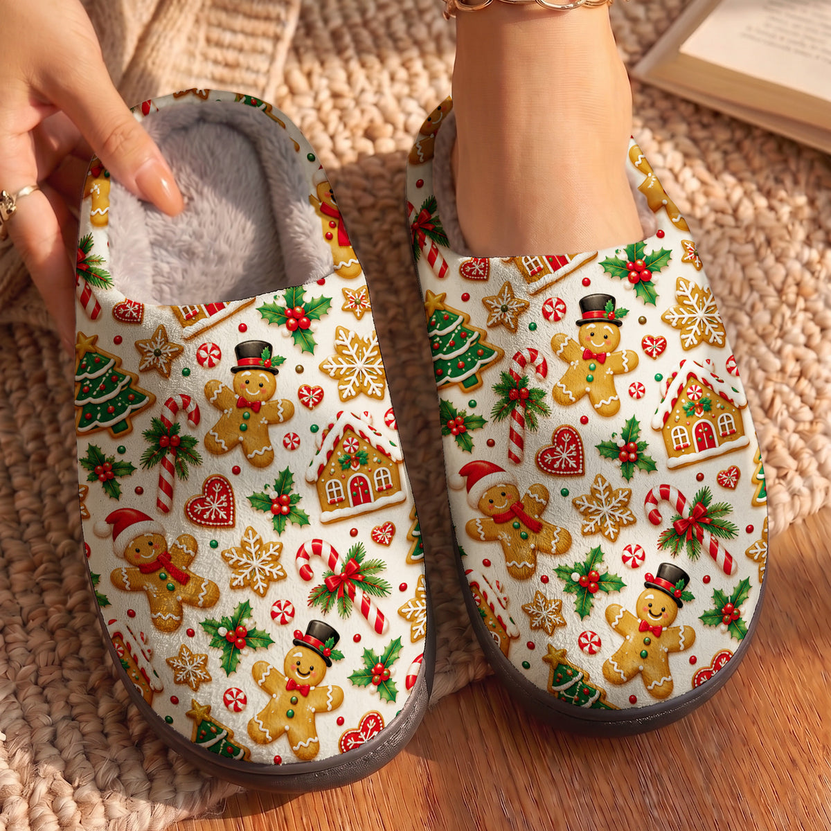 Gingerbread Fleece Lined Slippers Cozy Christmas Gingerbread