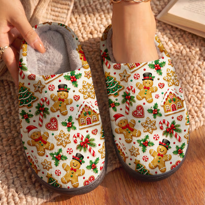 Gingerbread Fleece Lined Slippers Cozy Christmas Gingerbread