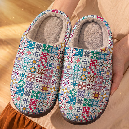 Sewing Lover Fleece Lined Slippers Traditional Quilt Blocks