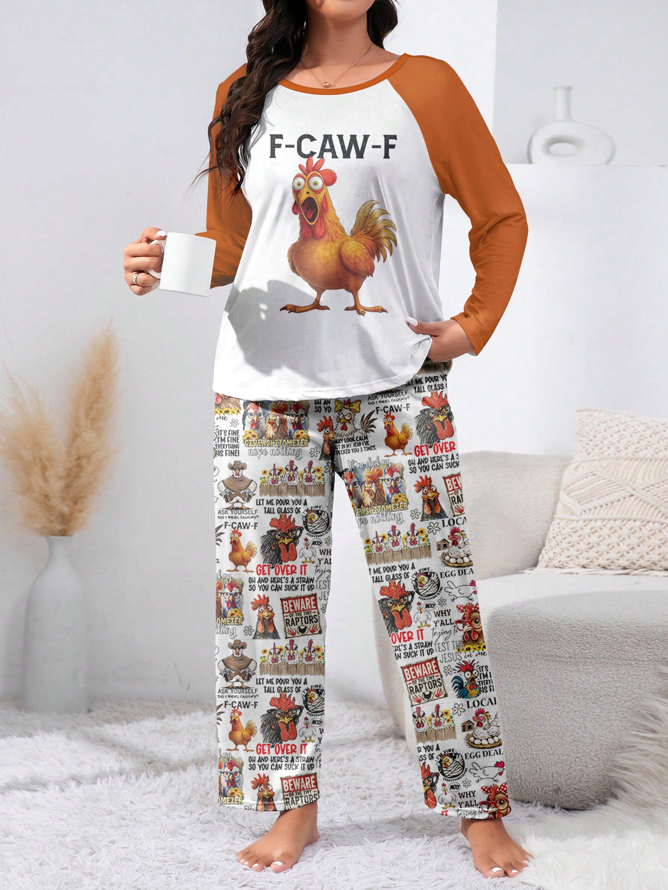 Chicken Raglan Lounge Pajamas F-CAW-F Funny Chickens