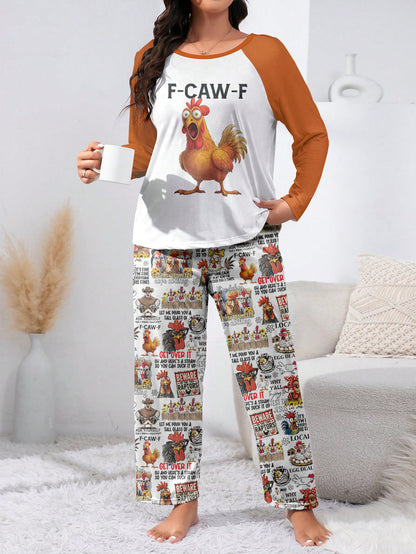 Chicken Raglan Lounge Pajamas F-CAW-F Funny Chickens