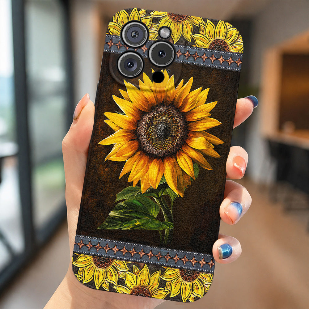 Sunflower Leather Phone Case Golden Sunflower Glow