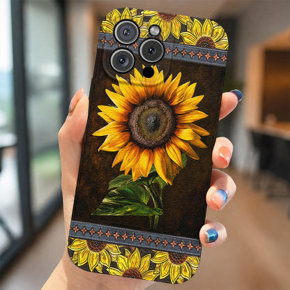 Sunflower Leather Phone Case Golden Sunflower Glow