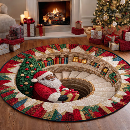 Christmas Round Rug - Black Santa’s Magical Staircase