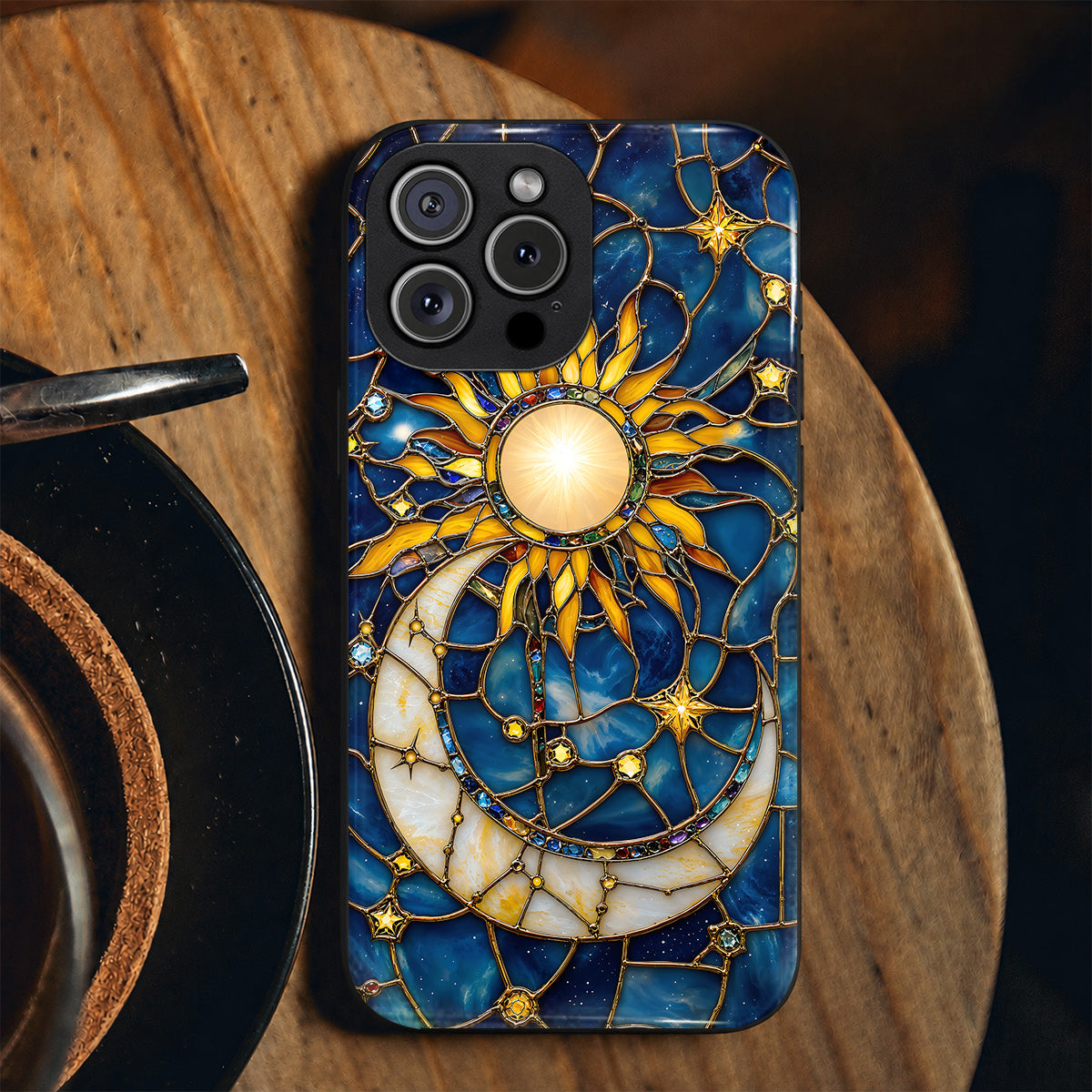 Celestial Phone Case Golden Sun & Crescent Moon