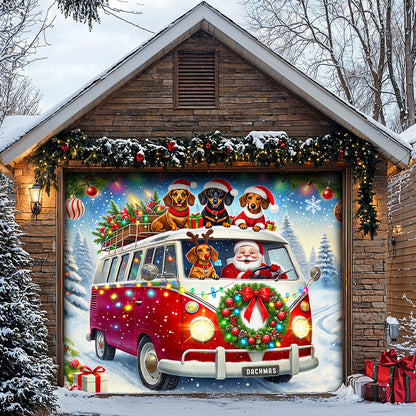 Christmas Garage Door Banner Decoration - Santa's Dachshund Christmas Road Trip