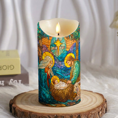 God LED Candle Stained-Glass Nativity of Light
