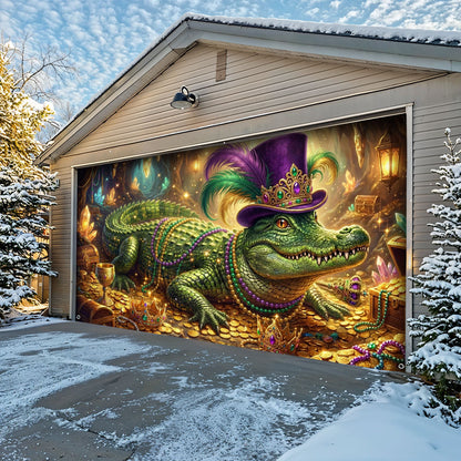 Mardi Gras Garage Door Banner Decoration - Mardi Gras Alligator’s Fortune