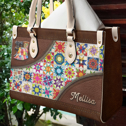 Sewing Lover Leather Handbag Personalized Colorful Quilt Blocks