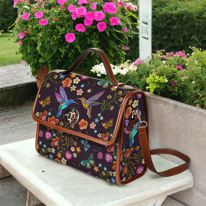 Hummingbird Satchel Handbag Fluttering Duet Faux-Embroidered
