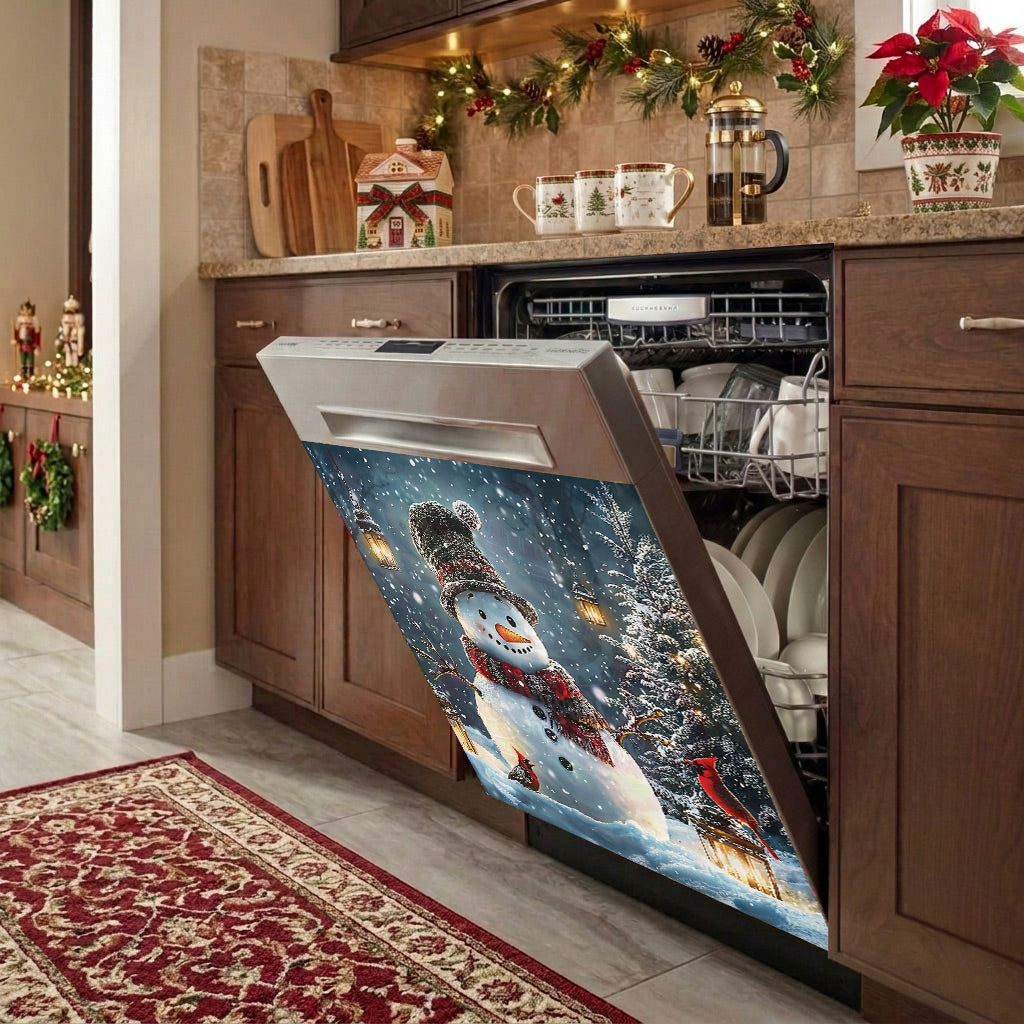 Christmas Magnetic Dishwasher Cover Snowman's Magical Winter Wonderland