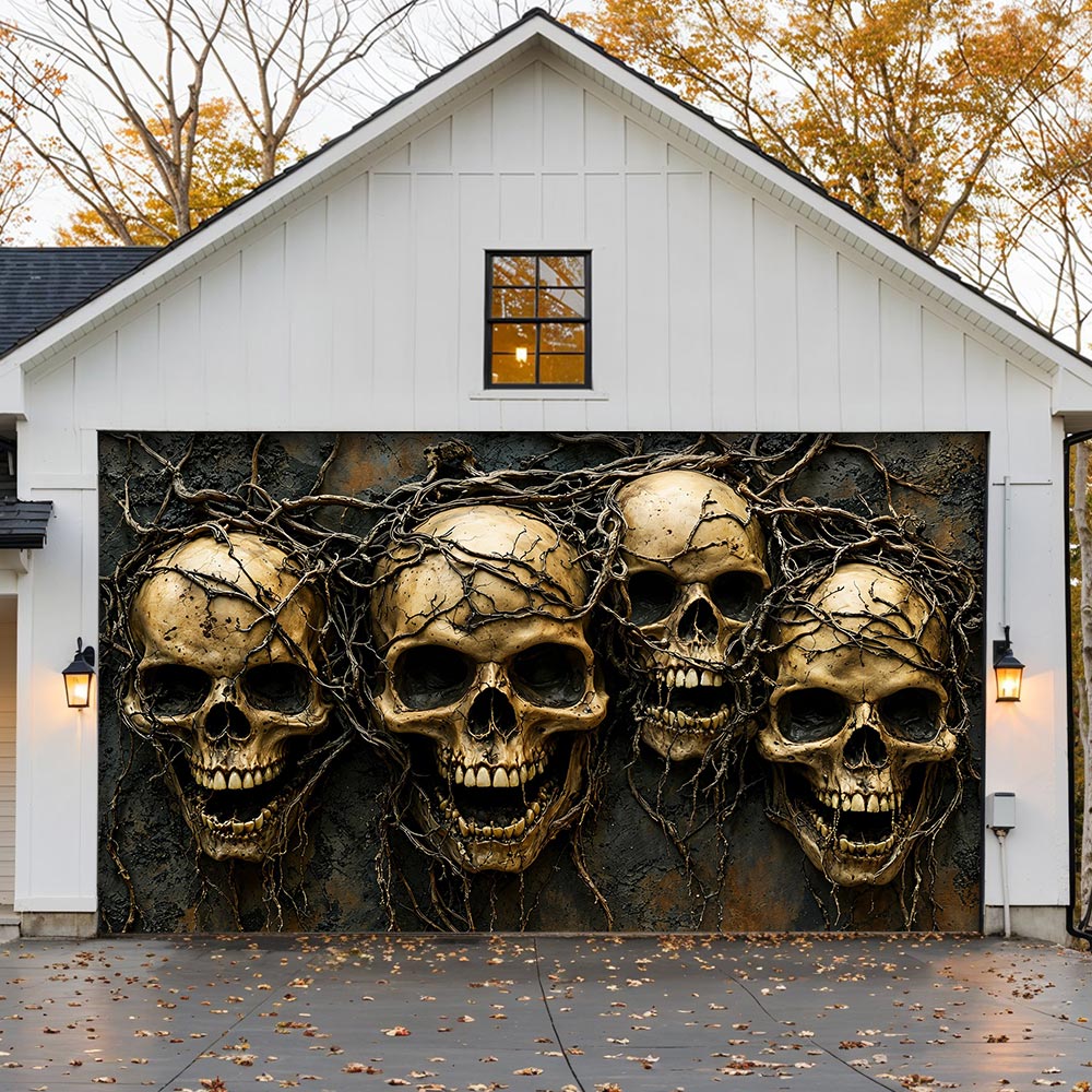 Entwined Skull Roots Garage Door Banner Halloween Decor