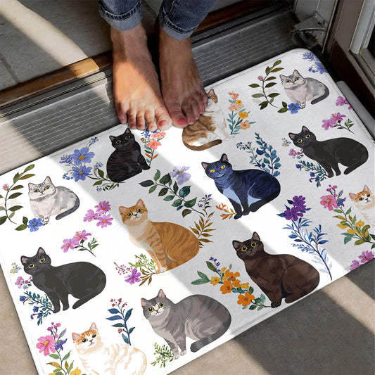 Cat Doormat Floor Mat Runner Rug Charming Floral Cats