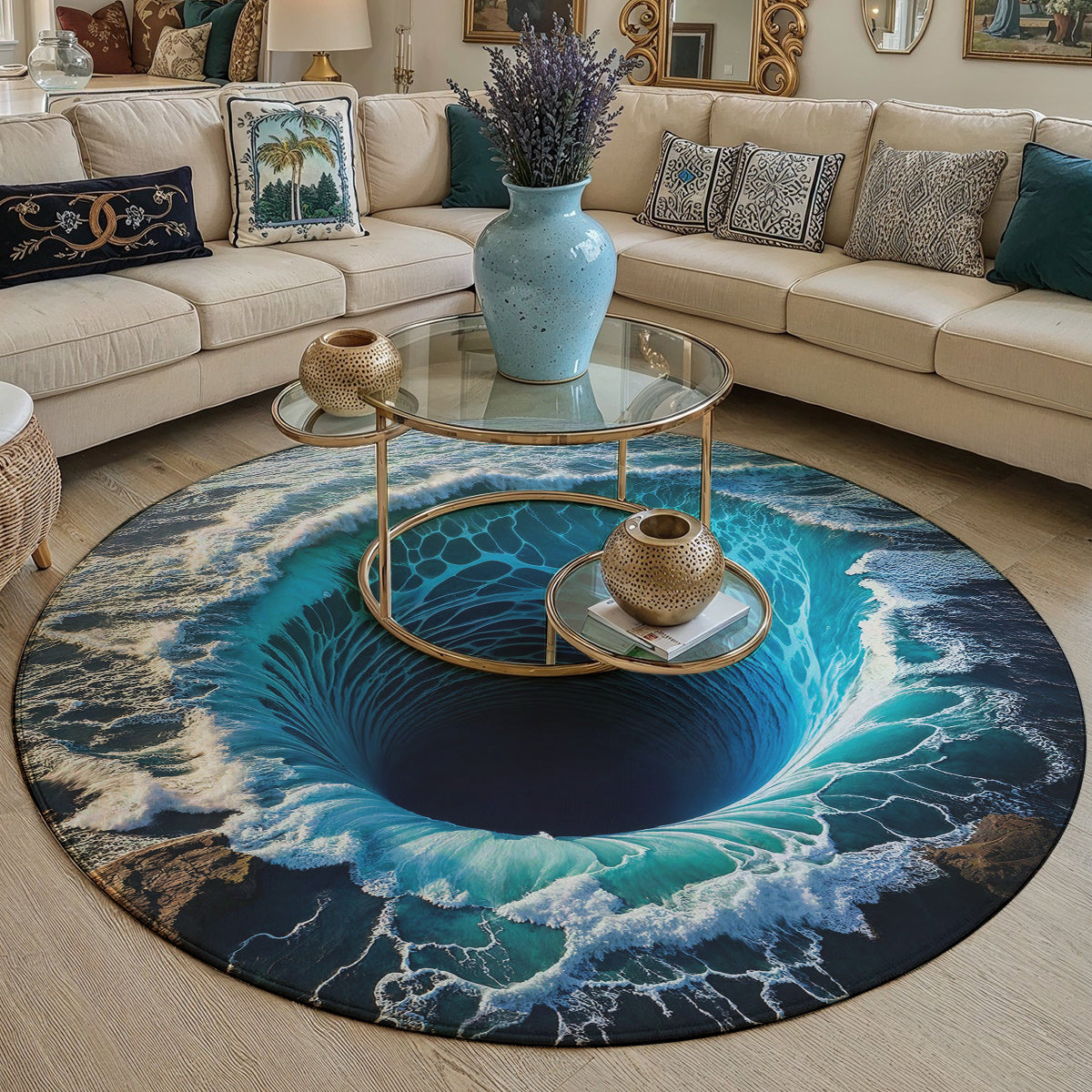 Ocean Round Rug Deep Sea Whirlpool Illusion