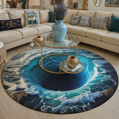 Ocean Round Rug Deep Sea Whirlpool Illusion