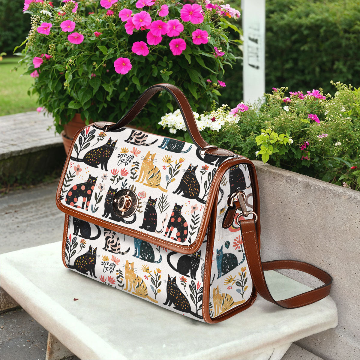 Cat Lover Satchel Handbag Botanical Cat Bliss