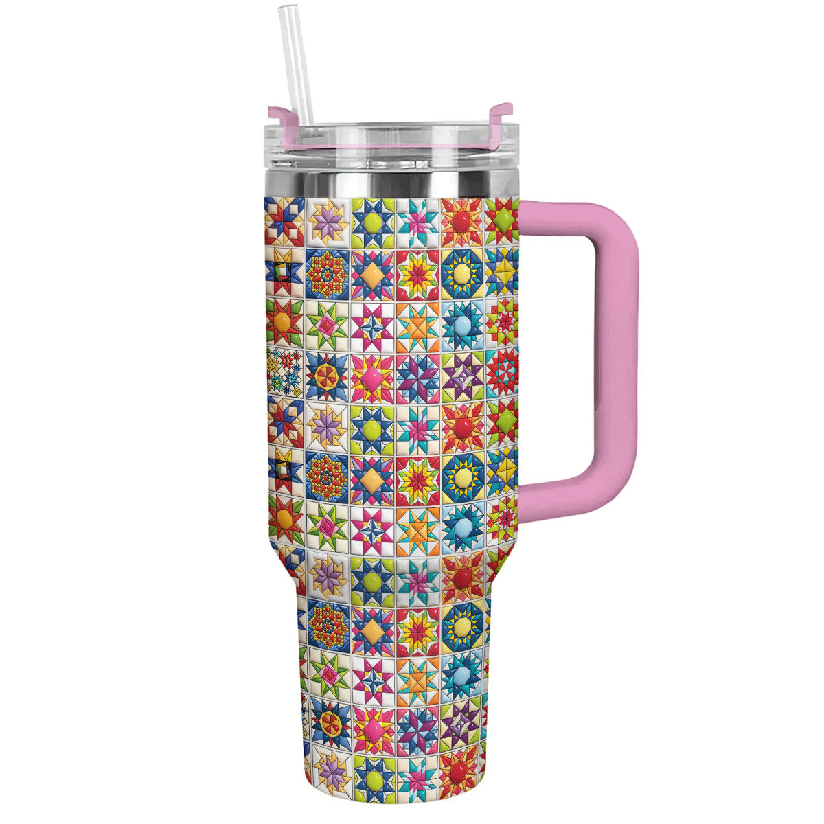Sewing Lover 40 oz Tumbler Colorful Star Quilt Blocks