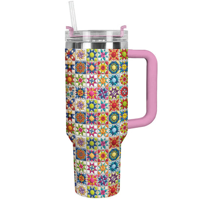 Sewing Lover 40 oz Tumbler Colorful Star Quilt Blocks