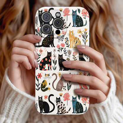 Cat Leather Phone Case Botanical Cat Bliss