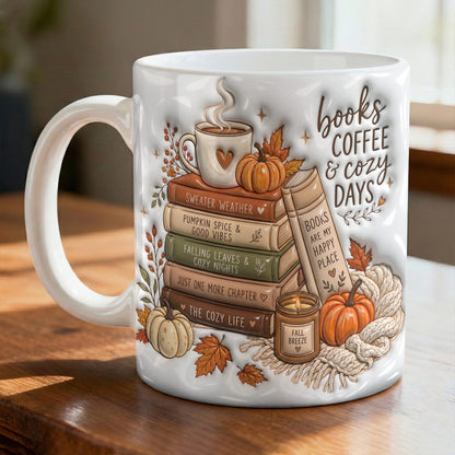 Books Coffee & Cozy Days Autumn Ceramic Mug
