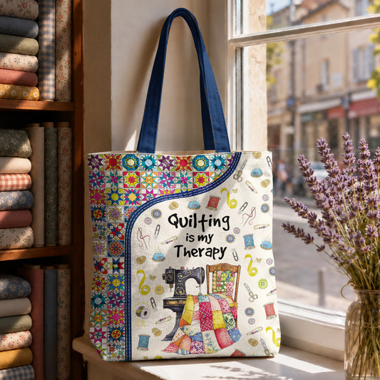 Sewing Lover Canvas Tote Bag Quilting Is My Therapy