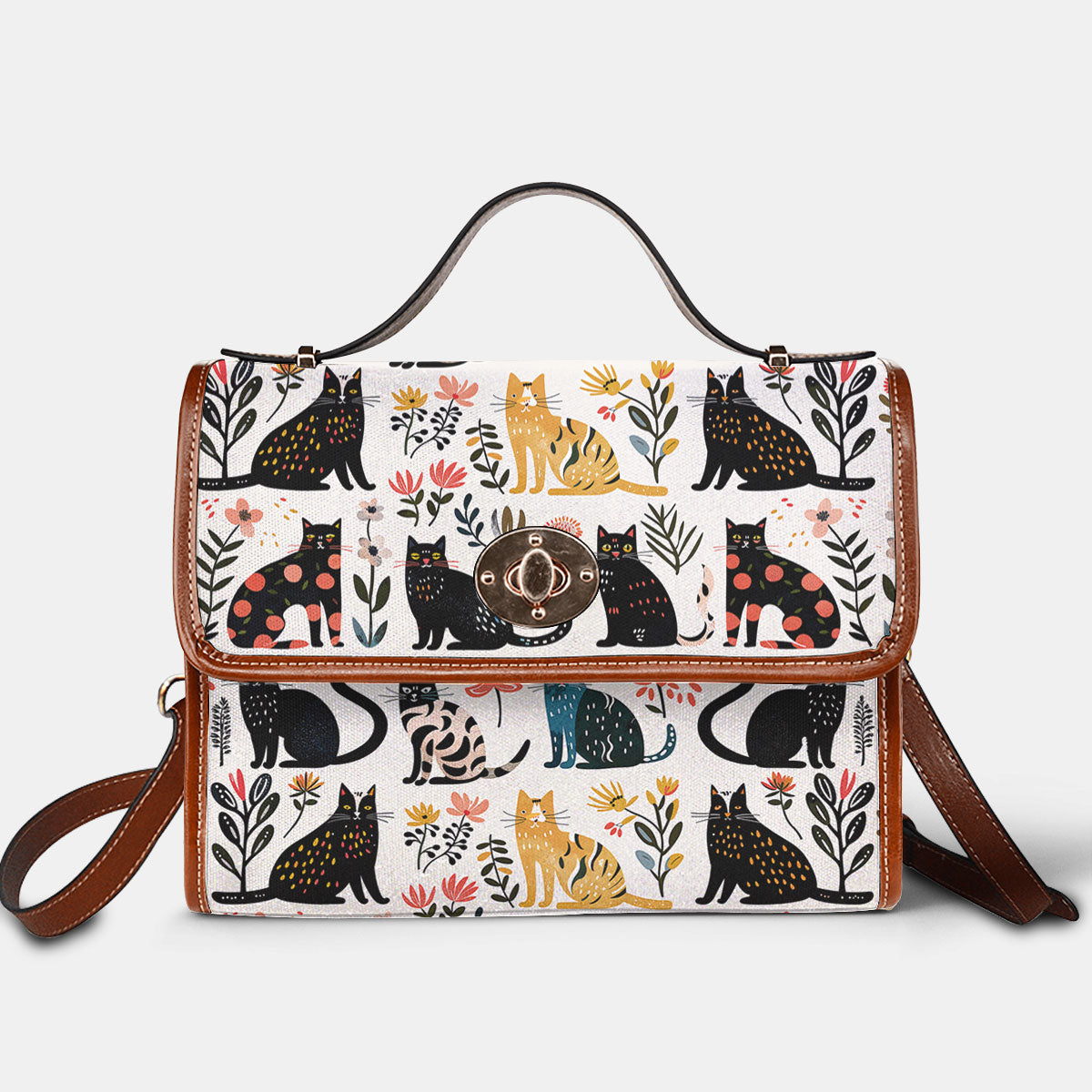 Cat Lover Satchel Handbag Botanical Cat Bliss