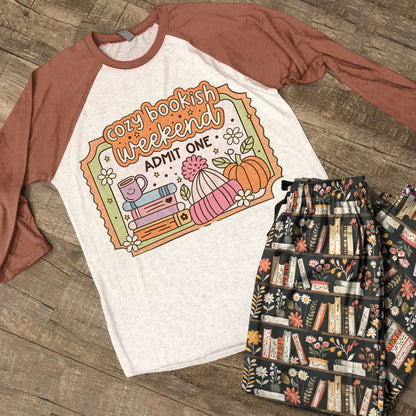 Book Lover Raglan Lounge Pajamas Cozy Bookish Weekend Floral Bookshelf