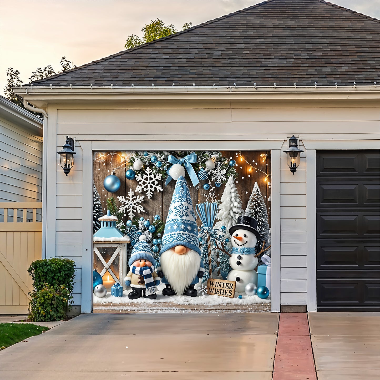 Christmas Garage Door Banner Decoration - Winter Wishes in a Gnome Wonderland