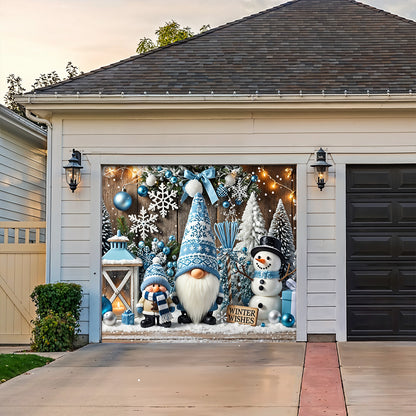 Christmas Garage Door Banner Decoration - Winter Wishes in a Gnome Wonderland