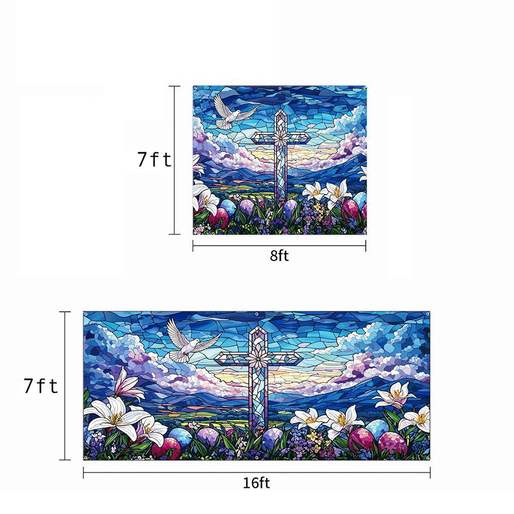 Christian Easter Garage Door Banner Decoration - Blooming Hope at Easter Dawn