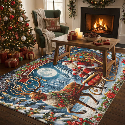 Christmas Area Rug Santa’s Sleigh Ride Spreading Cheer on a Winter’s Eve