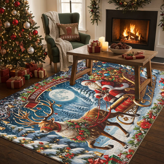 Christmas Area Rug Santa’s Sleigh Ride Spreading Cheer on a Winter’s Eve